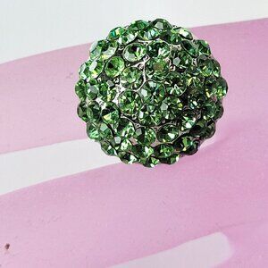 Green Rhinestone Adjustable Ring Size 8